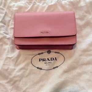 Prada Pink Saffiano Crossbody with Gold Logo